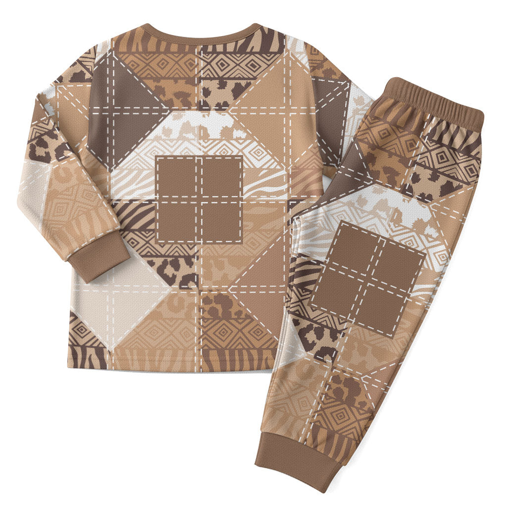 African American Quilt Inspired Christmas Pajama Set Wild Animal Skin African Beige Tribal Elements