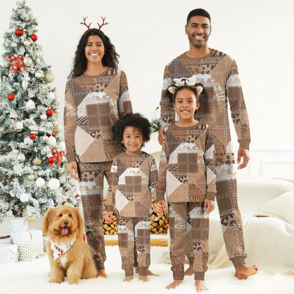 African American Quilt Inspired Christmas Pajama Set Wild Animal Skin African Beige Tribal Elements