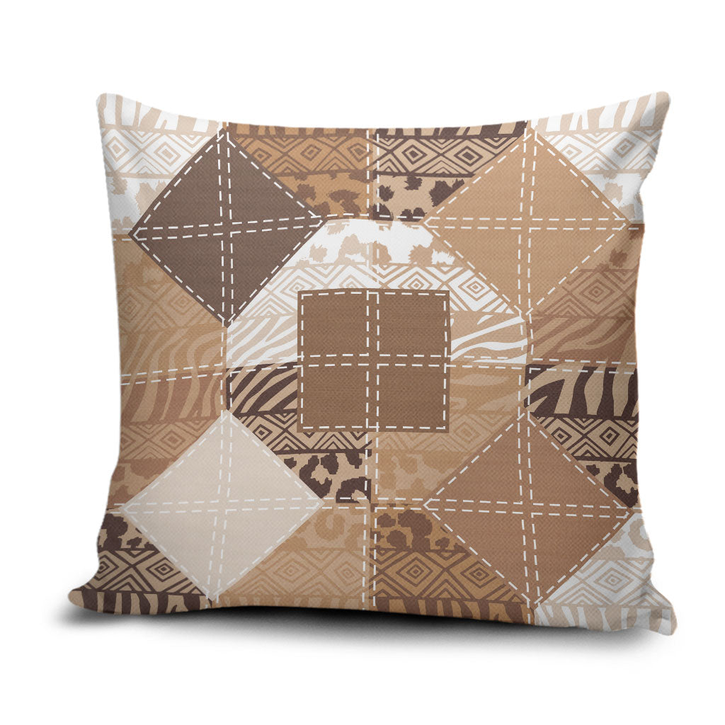 African American Quilt Inspired Pillow Cover Wild Animal Skin African Beige Tribal Elements