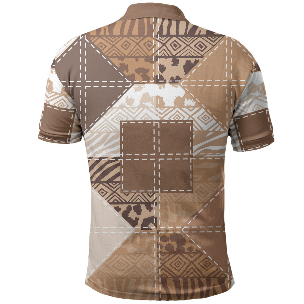 African American Quilt Inspired Polo Shirt Wild Animal Skin African Beige Tribal Elements