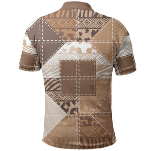 African American Quilt Inspired Polo Shirt Wild Animal Skin African Beige Tribal Elements