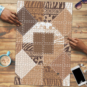 African American Quilt Inspired Puzzle Wild Animal Skin African Beige Tribal Elements