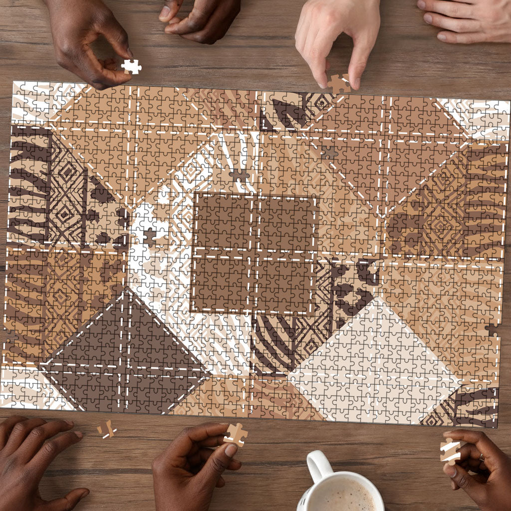 African American Quilt Inspired Puzzle Wild Animal Skin African Beige Tribal Elements