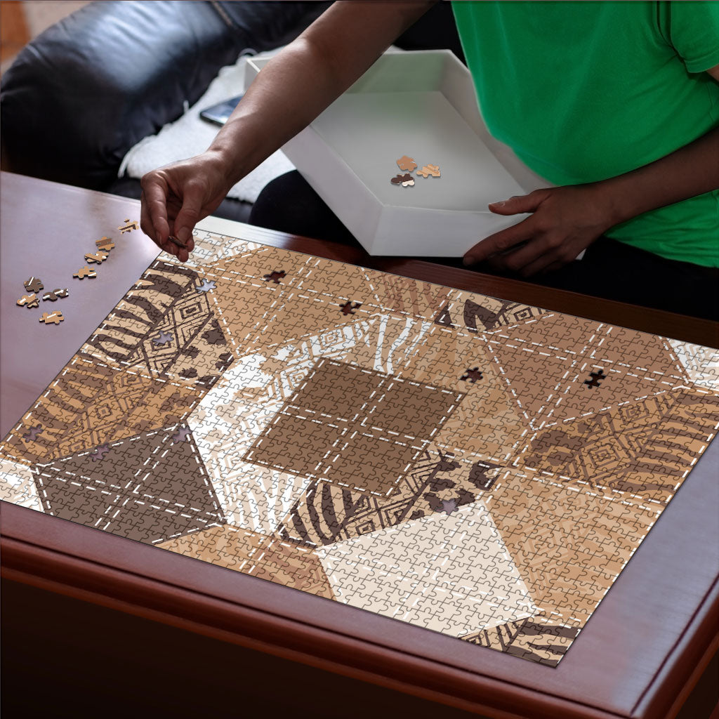 African American Quilt Inspired Puzzle Wild Animal Skin African Beige Tribal Elements