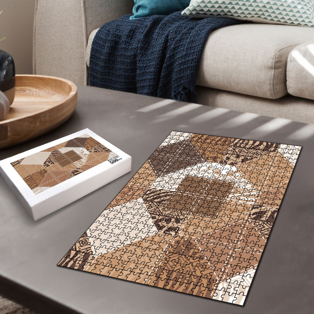 African American Quilt Inspired Puzzle Wild Animal Skin African Beige Tribal Elements