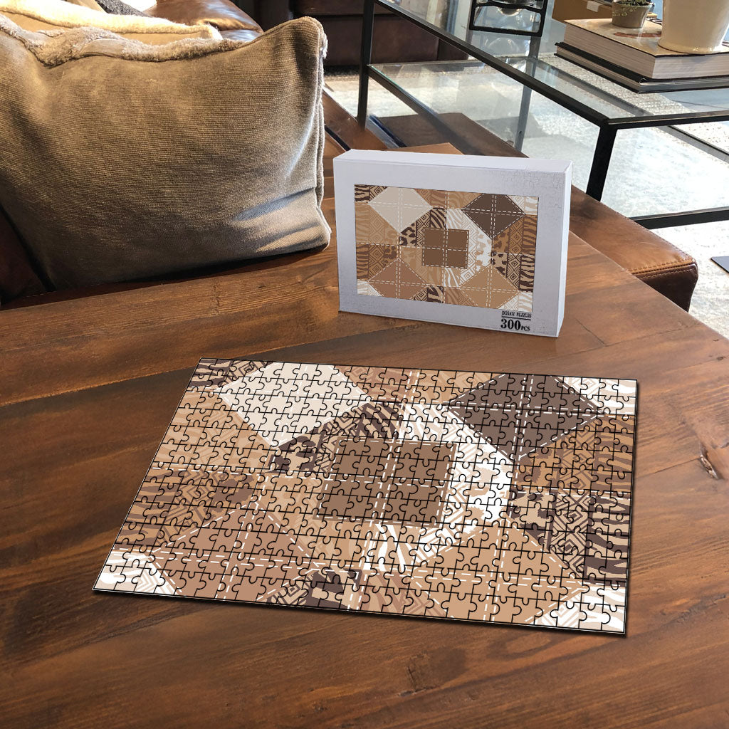 African American Quilt Inspired Puzzle Wild Animal Skin African Beige Tribal Elements
