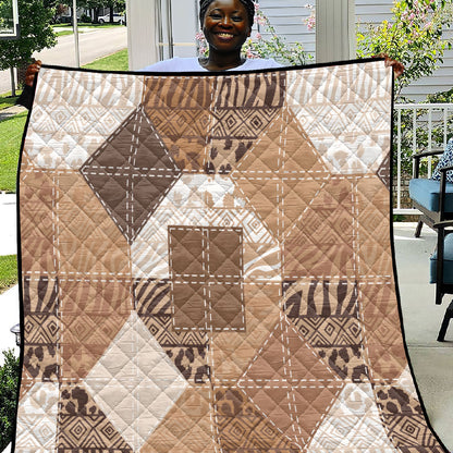 African American Quilt Inspired Quilt Wild Animal Skin African Beige Tribal Elements