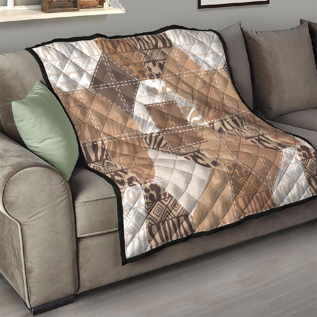 African American Quilt Inspired Quilt Wild Animal Skin African Beige Tribal Elements