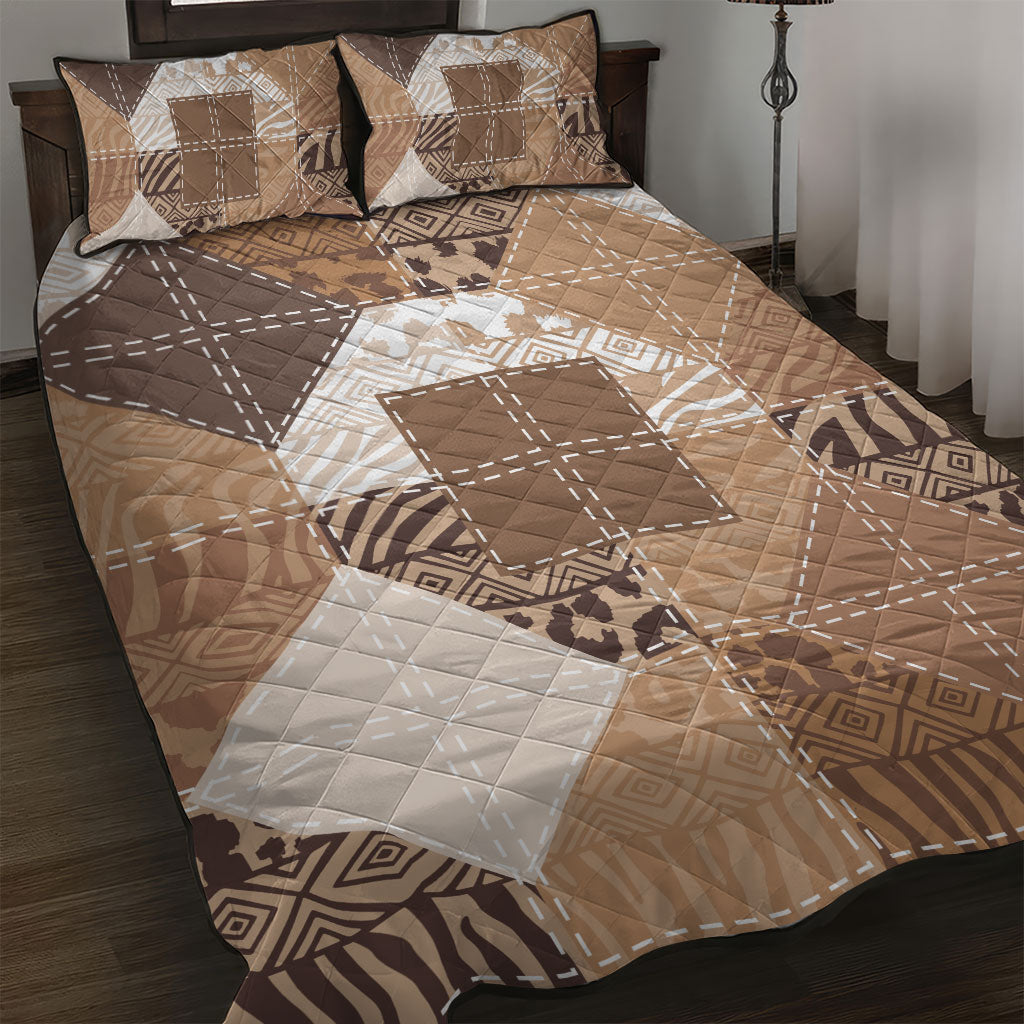 African American Quilt Inspired Quilt Bed Set Wild Animal Skin African Beige Tribal Elements