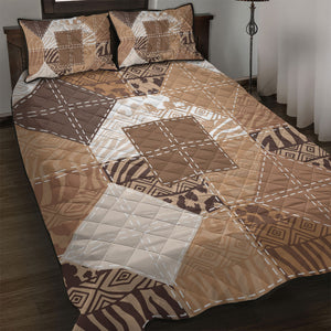 African American Quilt Inspired Quilt Bed Set Wild Animal Skin African Beige Tribal Elements
