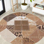 African American Quilt Inspired Round Carpet Wild Animal Skin African Beige Tribal Elements