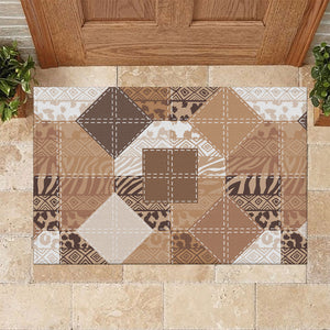 African American Quilt Inspired Rubber Doormat Wild Animal Skin African Beige Tribal Elements