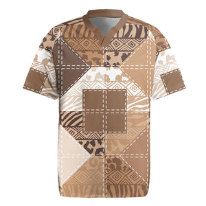 African American Quilt Inspired Rugby Jersey Wild Animal Skin African Beige Tribal Elements