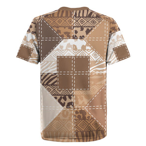 African American Quilt Inspired Rugby Jersey Wild Animal Skin African Beige Tribal Elements