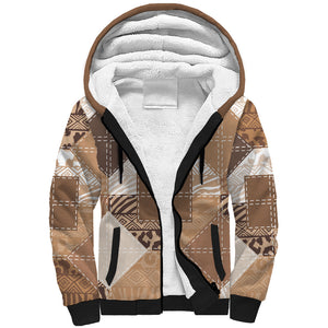 African American Quilt Inspired Sherpa Hoodie Wild Animal Skin African Beige Tribal Elements