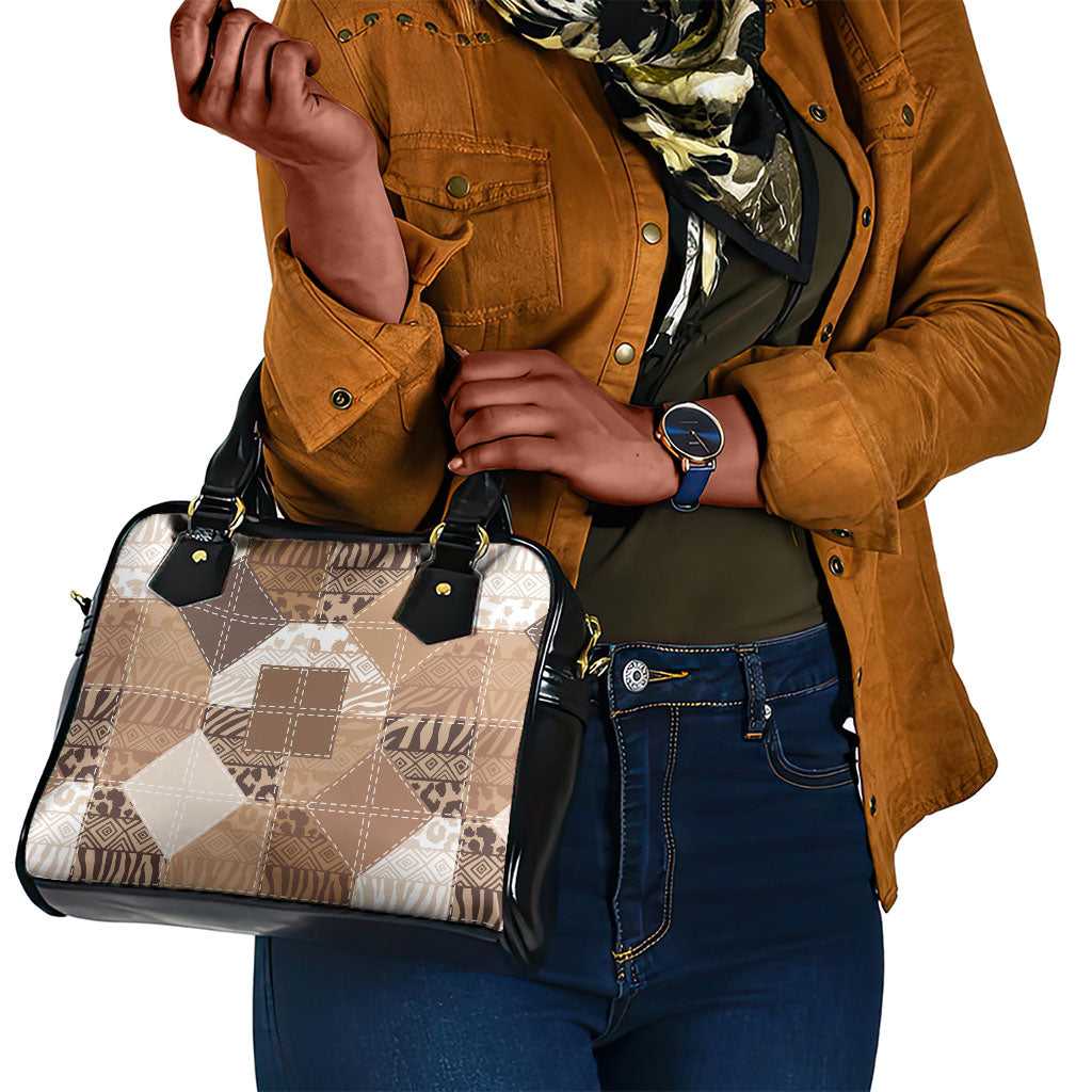 African American Quilt Inspired Shoulder Handbag Wild Animal Skin African Beige Tribal Elements