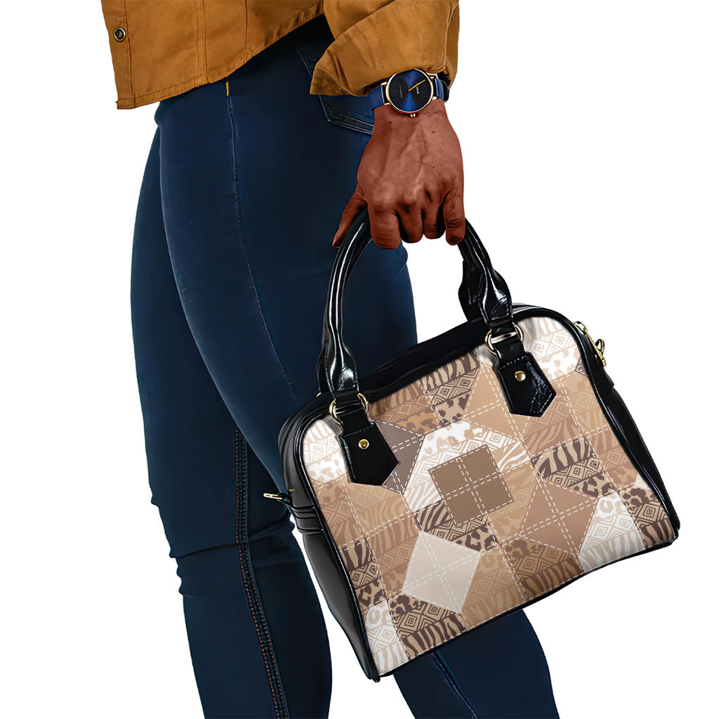 African American Quilt Inspired Shoulder Handbag Wild Animal Skin African Beige Tribal Elements