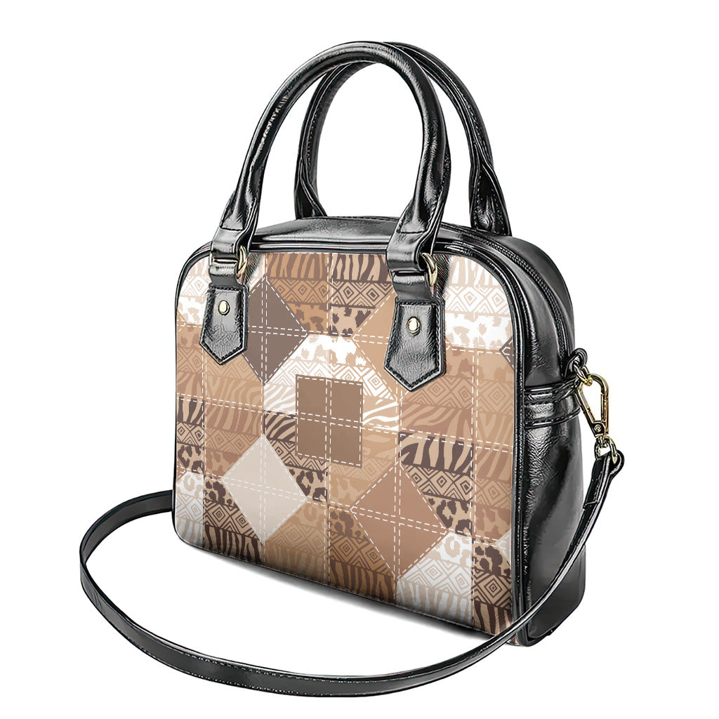 African American Quilt Inspired Shoulder Handbag Wild Animal Skin African Beige Tribal Elements