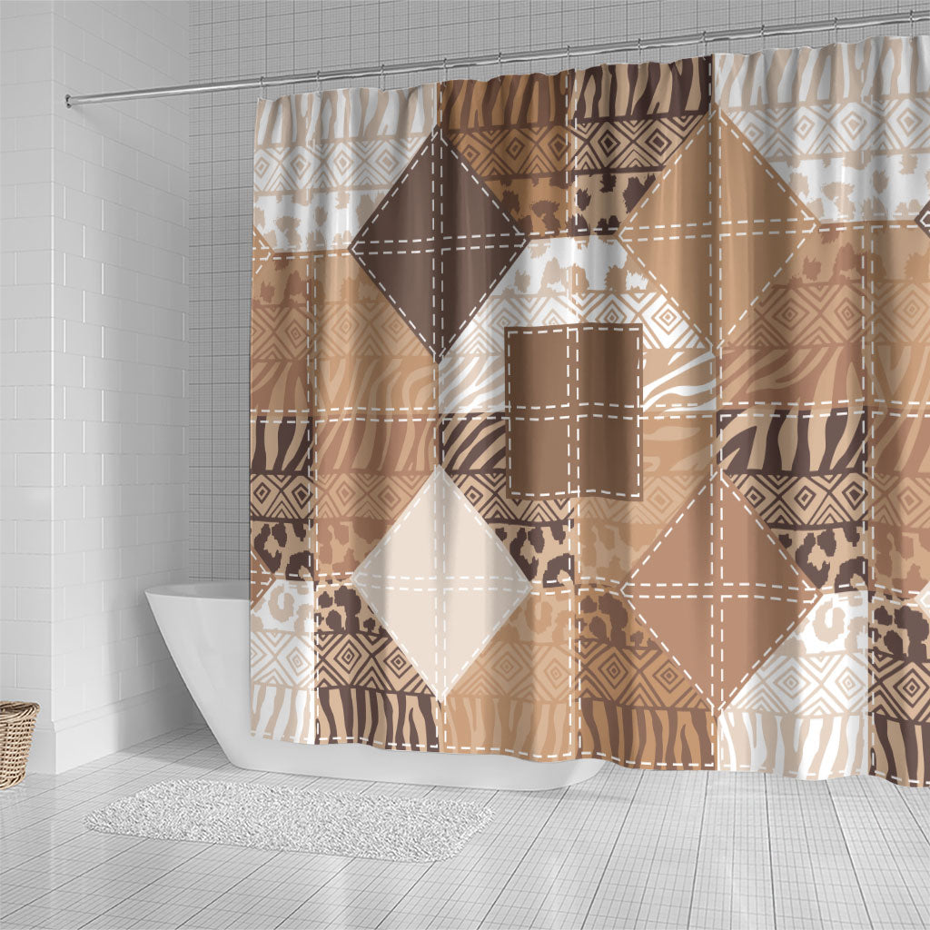 African American Quilt Inspired Shower Curtain Wild Animal Skin African Beige Tribal Elements