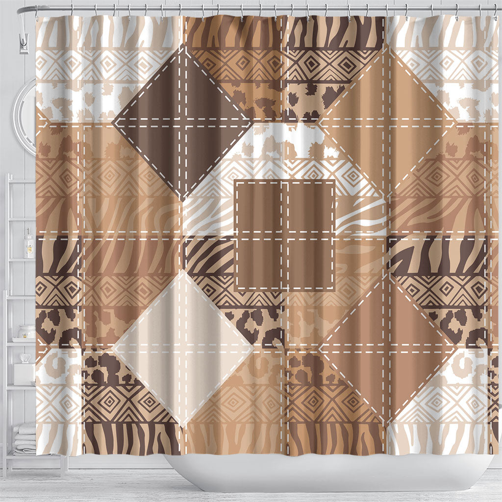 African American Quilt Inspired Shower Curtain Wild Animal Skin African Beige Tribal Elements
