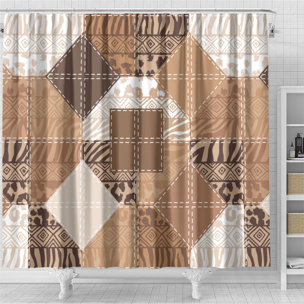 African American Quilt Inspired Shower Curtain Wild Animal Skin African Beige Tribal Elements