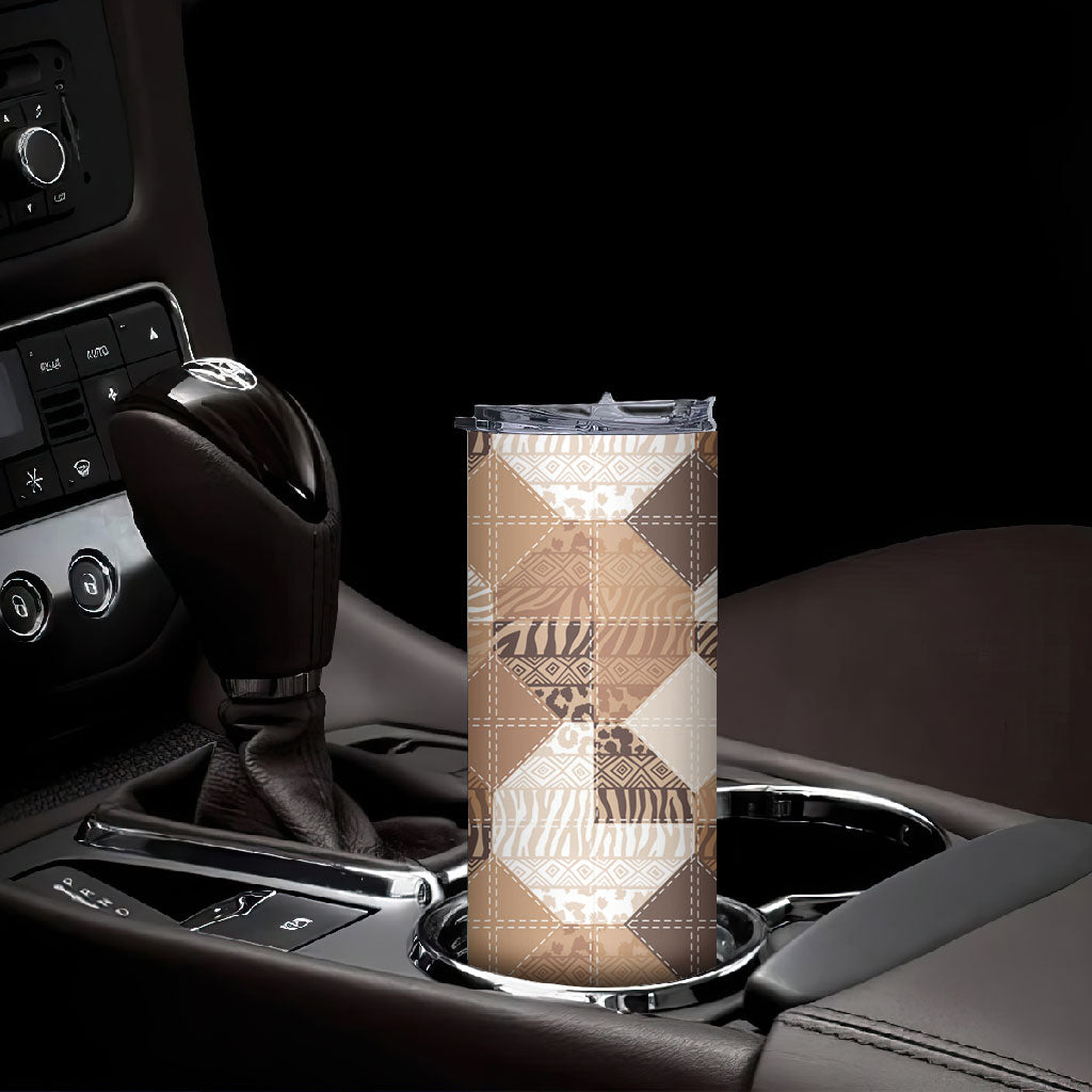 African American Quilt Inspired Skinny Tumbler Wild Animal Skin African Beige Tribal Elements