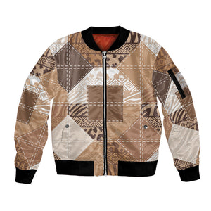 African American Quilt Inspired Sleeve Zip Bomber Jacket Wild Animal Skin African Beige Tribal Elements