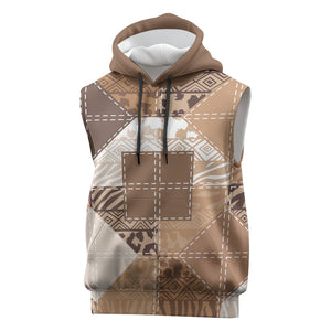 African American Quilt Inspired Sleeveless Hoodie Wild Animal Skin African Beige Tribal Elements