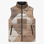 African American Quilt Inspired Sleeveless Puffer Jacket Wild Animal Skin African Beige Tribal Elements