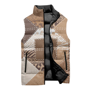 African American Quilt Inspired Sleeveless Puffer Jacket Wild Animal Skin African Beige Tribal Elements