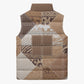 African American Quilt Inspired Sleeveless Puffer Jacket Wild Animal Skin African Beige Tribal Elements