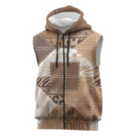 African American Quilt Inspired Sleeveless Zip Hoodie Wild Animal Skin African Beige Tribal Elements