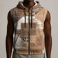 African American Quilt Inspired Sleeveless Zip Hoodie Wild Animal Skin African Beige Tribal Elements