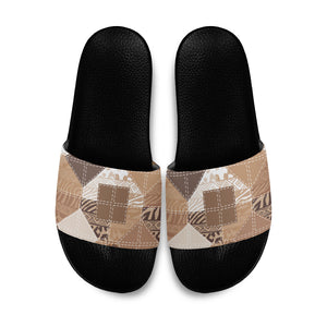 African American Quilt Inspired Slide Sandals Wild Animal Skin African Beige Tribal Elements