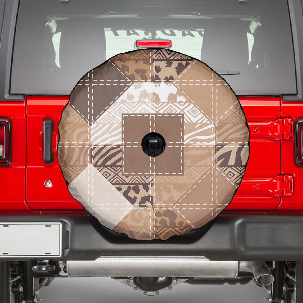 African American Quilt Inspired Spare Tire Cover Wild Animal Skin African Beige Tribal Elements