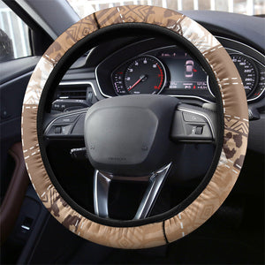 African American Quilt Inspired Steering Wheel Cover Wild Animal Skin African Beige Tribal Elements
