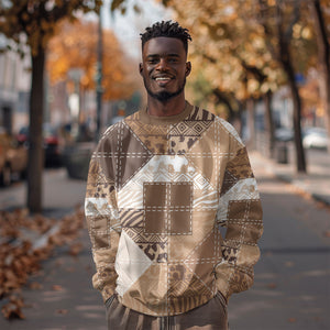 African American Quilt Inspired Sweatshirt Wild Animal Skin African Beige Tribal Elements