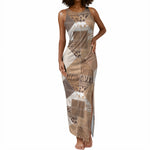African American Quilt Inspired Tank Maxi Dress Wild Animal Skin African Beige Tribal Elements