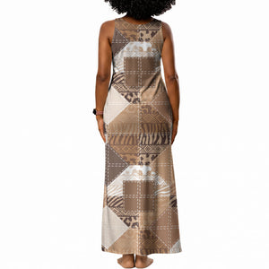 African American Quilt Inspired Tank Maxi Dress Wild Animal Skin African Beige Tribal Elements
