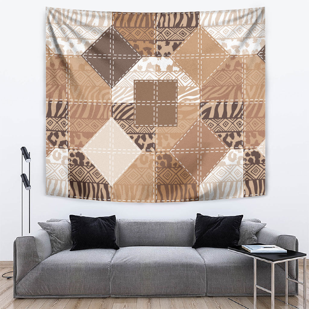 African American Quilt Inspired Tapestry Wild Animal Skin African Beige Tribal Elements