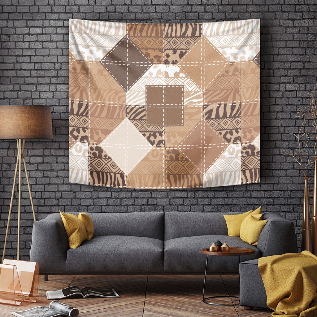 African American Quilt Inspired Tapestry Wild Animal Skin African Beige Tribal Elements