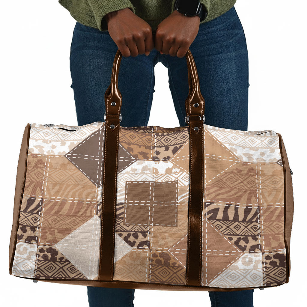 African American Quilt Inspired Travel Bag Wild Animal Skin African Beige Tribal Elements