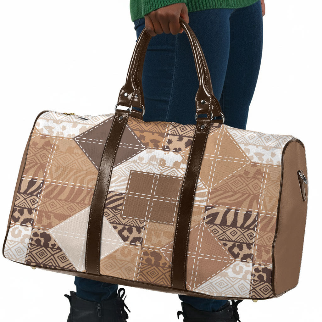 African American Quilt Inspired Travel Bag Wild Animal Skin African Beige Tribal Elements