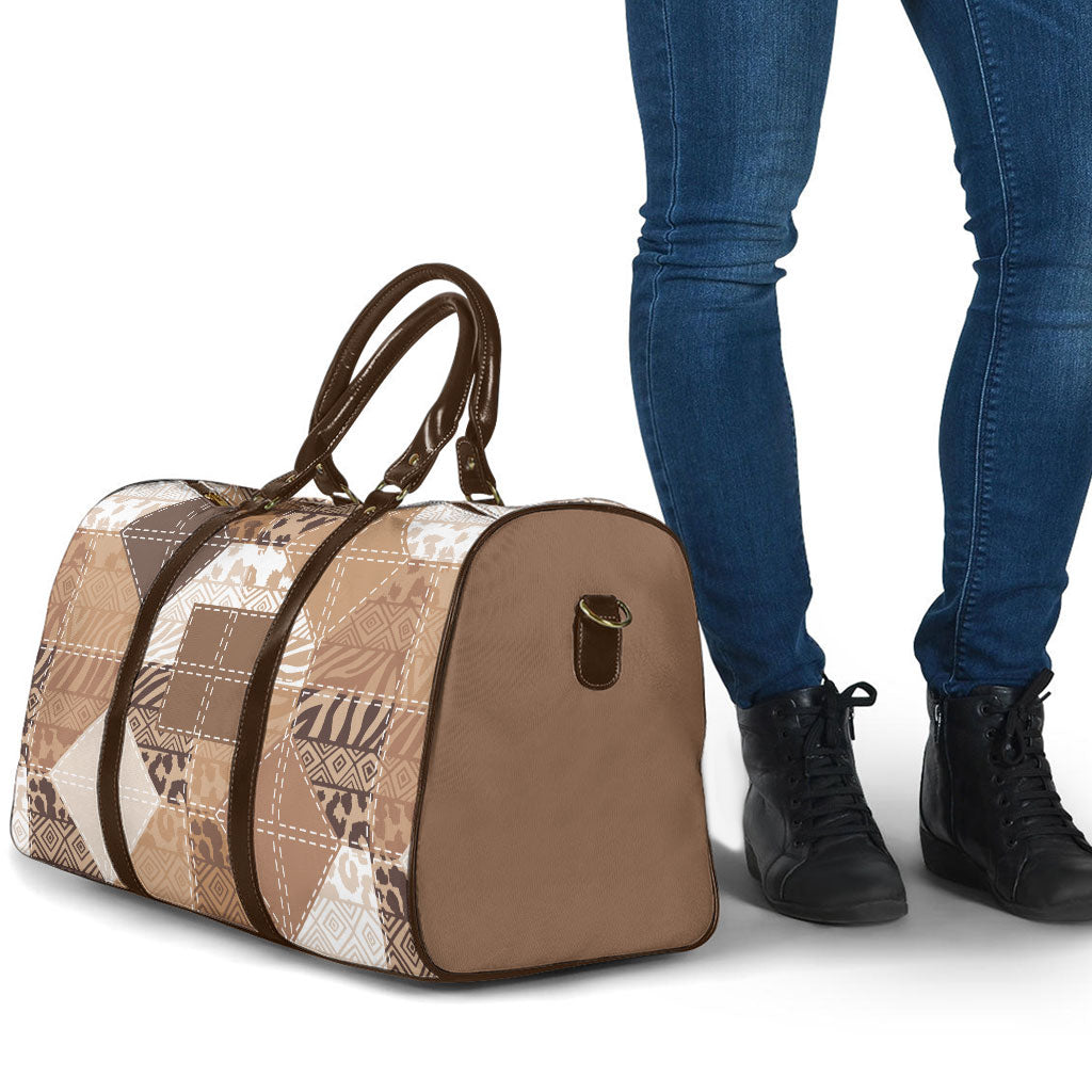 African American Quilt Inspired Travel Bag Wild Animal Skin African Beige Tribal Elements