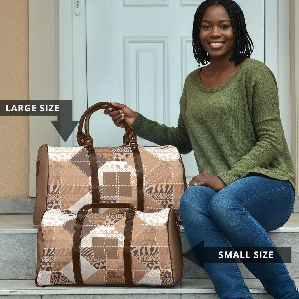 African American Quilt Inspired Travel Bag Wild Animal Skin African Beige Tribal Elements