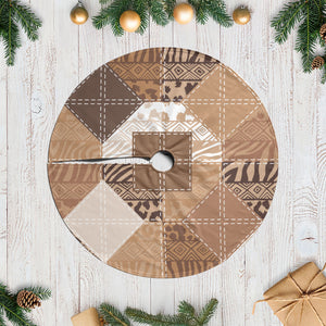 African American Quilt Inspired Tree Skirt Wild Animal Skin African Beige Tribal Elements