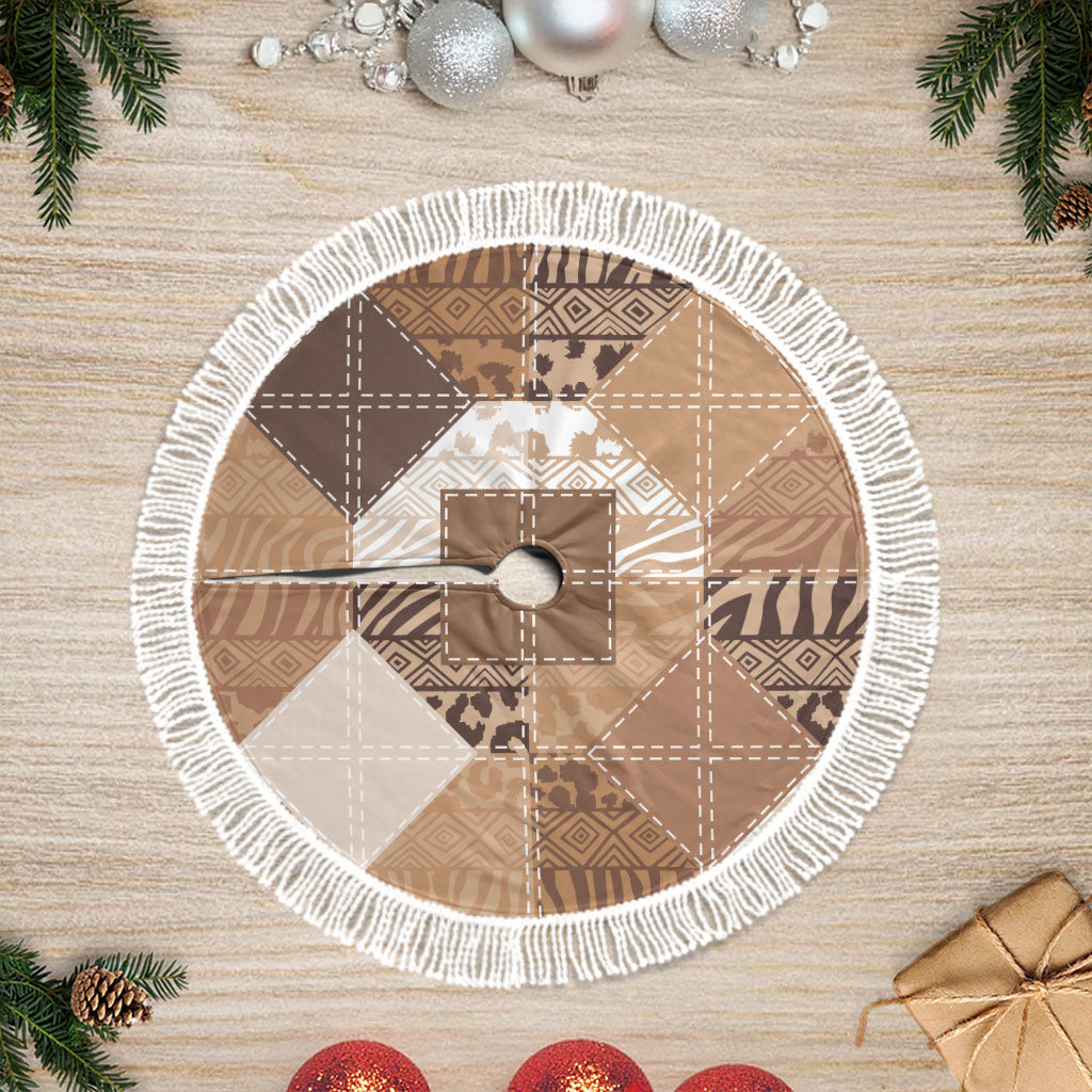 African American Quilt Inspired Tree Skirt Wild Animal Skin African Beige Tribal Elements