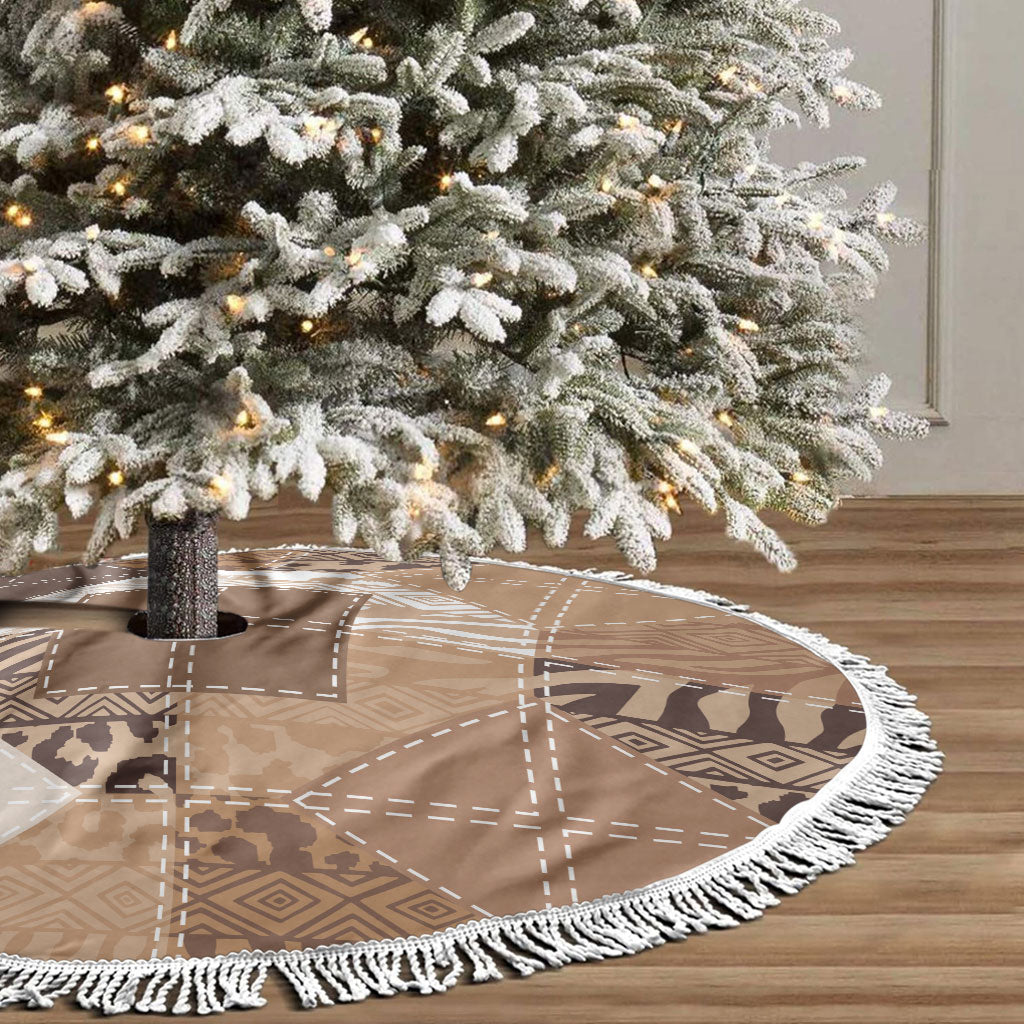 African American Quilt Inspired Tree Skirt Wild Animal Skin African Beige Tribal Elements