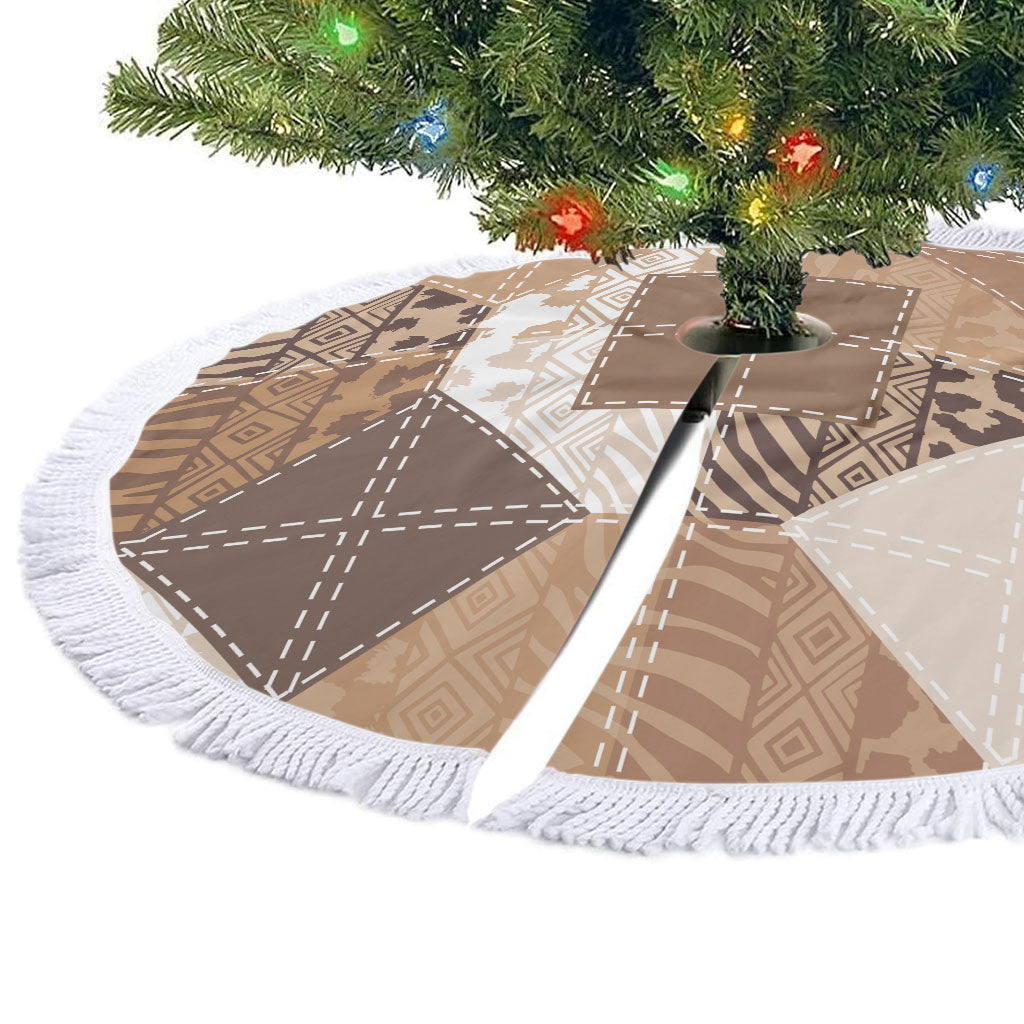 African American Quilt Inspired Tree Skirt Wild Animal Skin African Beige Tribal Elements