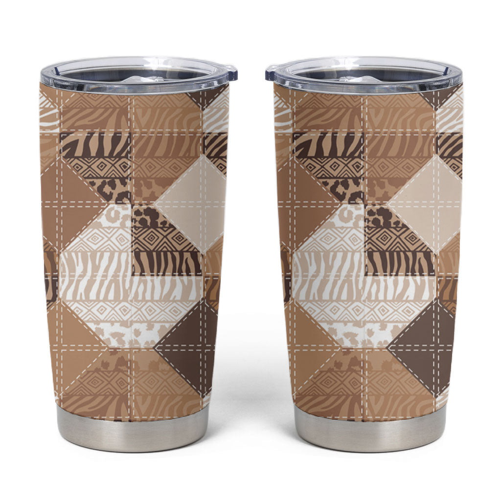 African American Quilt Inspired Tumbler Cup Wild Animal Skin African Beige Tribal Elements